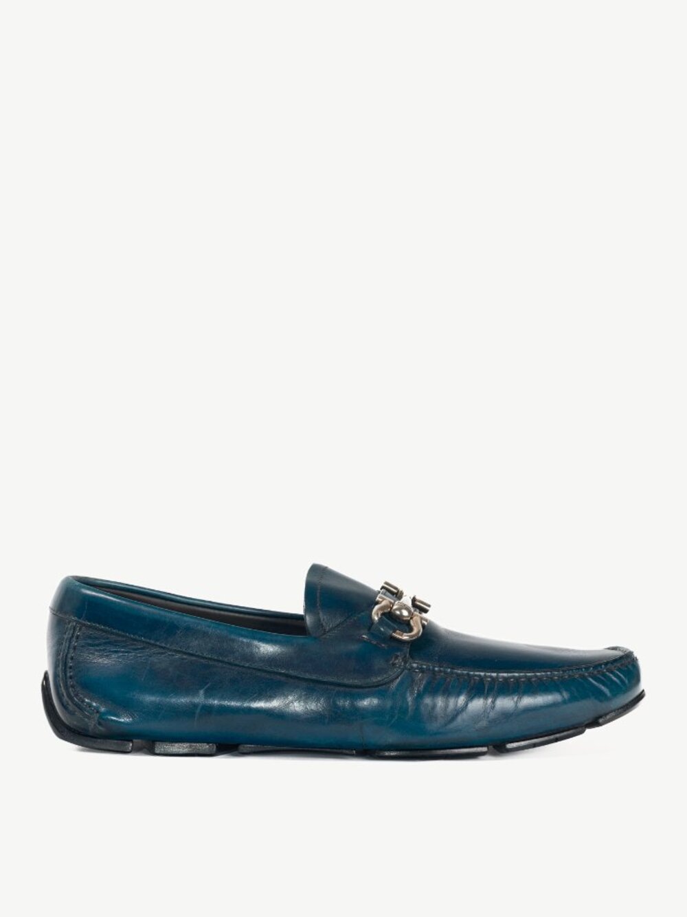 Salvatore Ferragamo Blue Leather Gancini Ornament Drivers